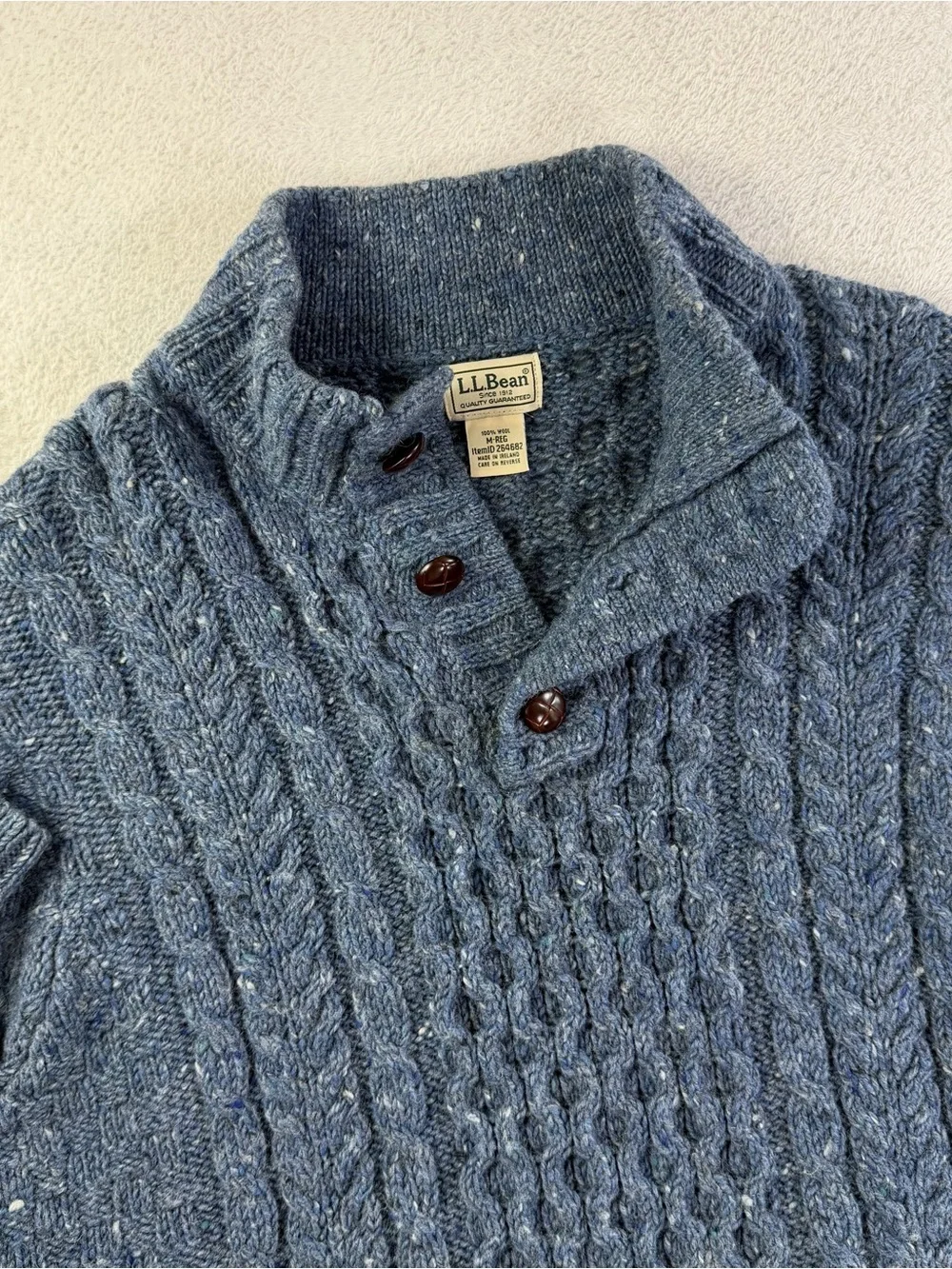 L.L.Bean Irish Aran Fisherman Cable Knit Wool Sweater Men’s M Heavyweight Henley